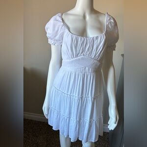 Trixxi White Puff Sleeve Tiered Mini Dress Size Small